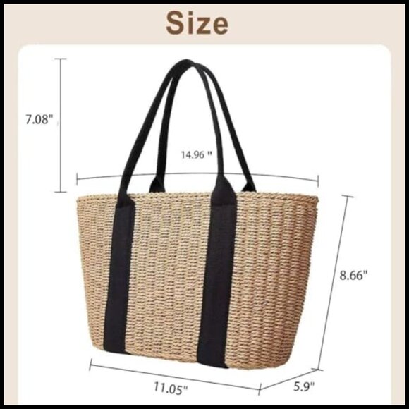 Straw Hobo Tote Bag Handmade Woven Beach Purse Casual Chic Summer - Picture 2 of 7